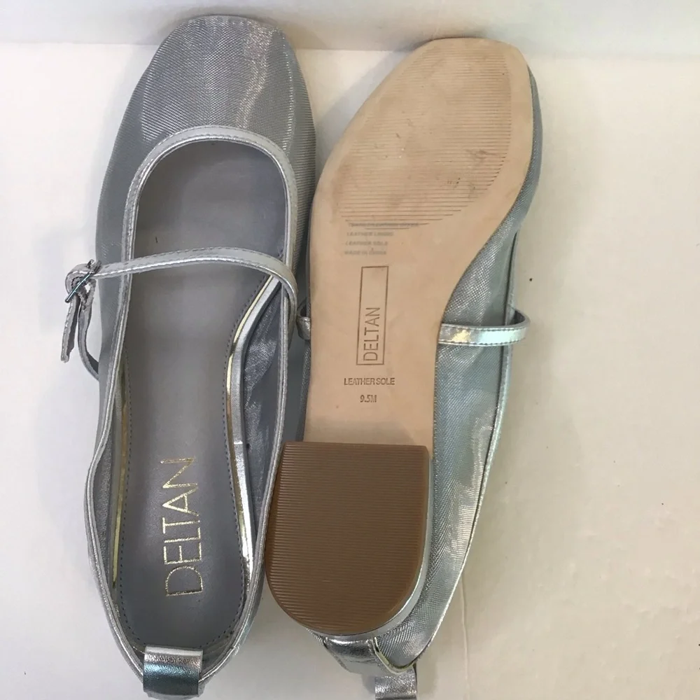DELTAN Women's Shimmering Silver Mesh Maven Mesh Mary Jane Dress Flats 9.5 NEW
